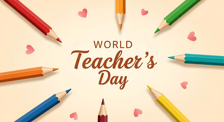 Celebrate World Teacher's Day with colorful pencils and heartfelt hearts, a vibrant tribute to educators.