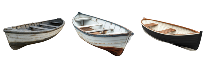 Set of small boat isolated on transparent background