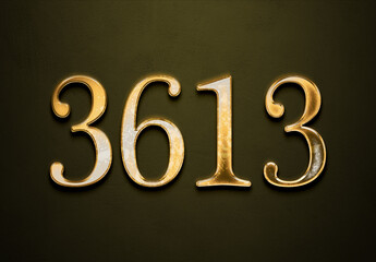 Old gold effect of 3613 number with 3D glossy style Mockup.