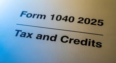 Fototapeta premium Tax Form 1040 for Year 2025 Closeup: Finance, Accounting, and Preparing Income Tax Returns Concept