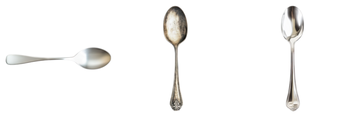 Set of silver spoon isolated on transparent background