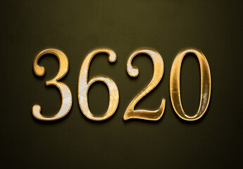 Old gold effect of 3620 number with 3D glossy style Mockup.