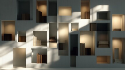 Shadow Patterns Dancing Across a Bookshelf