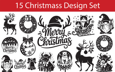 Naklejka premium Merry Christmas Holiday Vector Set, Festive Winter Celebration Icons and Illustrations