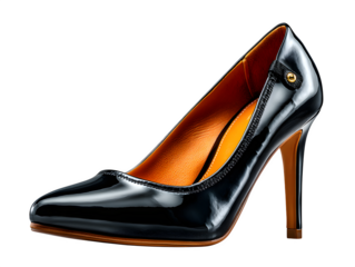 Elegant black patent leather high heel shoe with glossy finish, a symbol of style, luxury, and confidence for fashion.