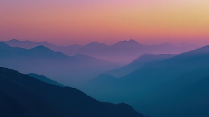 Fototapeta premium Blue Mountain Landscape at Sunset: Serene and Peaceful Mountainscape with Pastel Hues