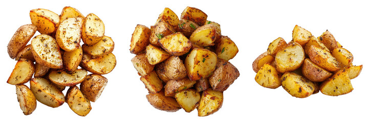 Set of roasted potatoes isolated on transparent background