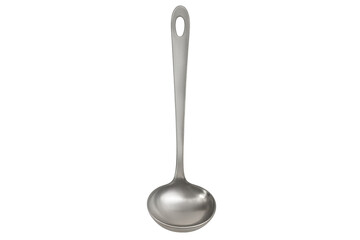Stainless steel ladle on transparent background, utensil for serving soup