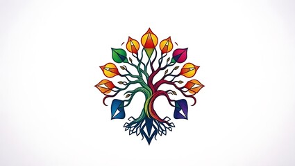 Colorful tree of life tattoo design with geometric leaves
