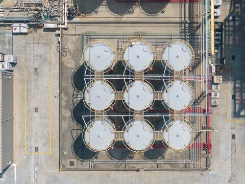 Aerial View of Chemical Factory Tanks and Pipes in Industrial Pl