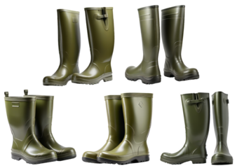 Five pairs of green rubber boots