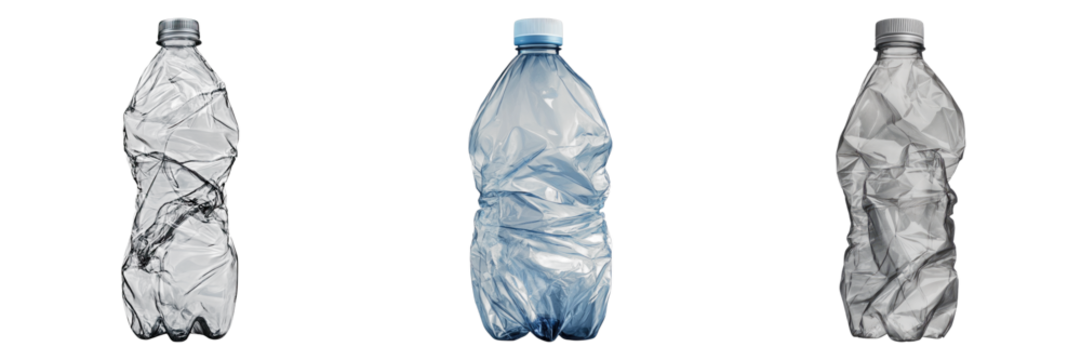 Set of plastic crumpled bottle isolated on transparent background - Powered by Adobe