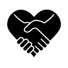 Obraz premium Handshake agreement cooperation heart love partnership deal support silhouette vector illustration