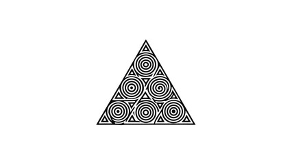 Abstract black and white geometric triangle design featuring concentric circles and triangles