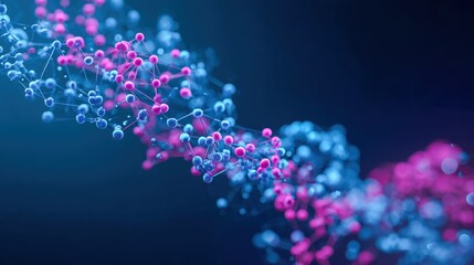 Abstract Network Connection Structure with Glowing Nodes in Blue and Pink - Science and Technology