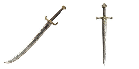 Obraz premium Set of old sword isolated on transparent background