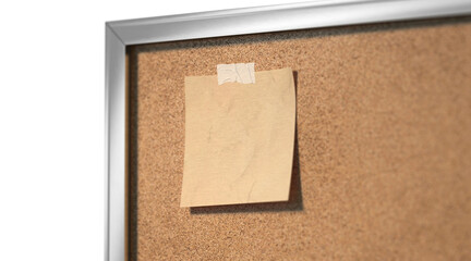 Fototapeta premium Blank craft paper note taped cork-board mockup, depth of field