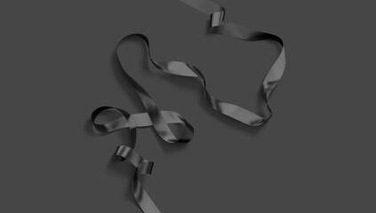 Blank black satin ribbon mockup, dark background