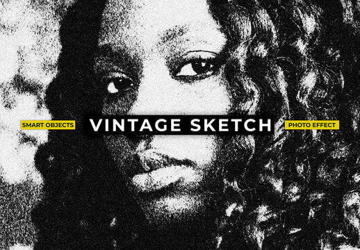 Vintage Sketch Image Effect Mockup