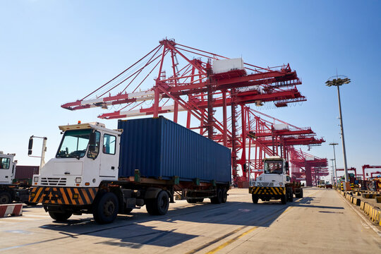 freight truck and container in Shipping port