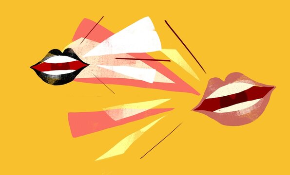 abstract shapes and lines coming out of the open mouths