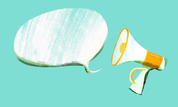 speech bubble coming out of the loudspeaker