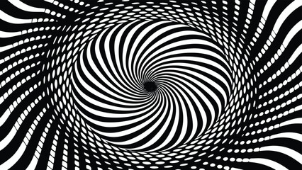 Abstract black and white swirling vortex optical illusion with depth and movement