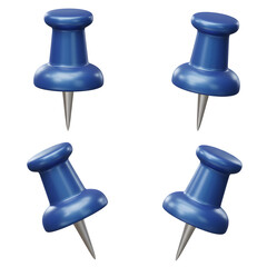 Four bright blue pushpins ready to fasten ideas and organize projects with sharp precision
