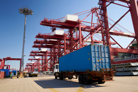 Cargo truck and container in Shipping port
