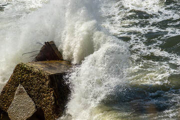 sea foam close-up, waves, splashes