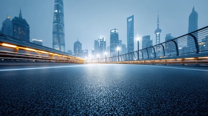 Naklejka premium Urban Landscape at Night: Modern Cityscape with Motion Blur in Metropolitan Area