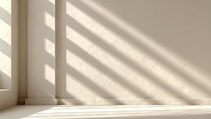 Obraz premium Sunlight casts parallel shadows on a light beige wall.