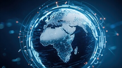 Global Digital Network: Futuristic Earth with Connection Points, Data Flow, and Global Connectivity