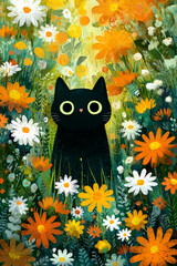 cat and flowers