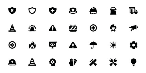 Risk Management Icons Solid Black Vector Set – Safety Protocols, Compliance, and Operational Control Symbols

