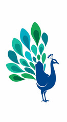 Abstract Blue and Teal Peacock with Fanned Feathers
