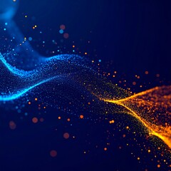 Abstract digital wave of orange and blue particles