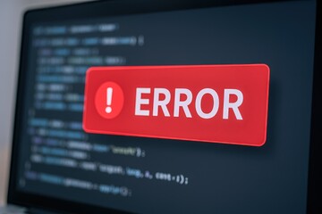 Computer Screen Showing Error Message with Red Exclamation Point, Indicating Software or System Malfunction