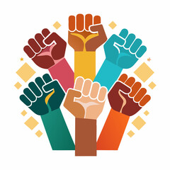 Fototapeta premium Raised Fists Different Skin Tones Solidarity Strength Against Racism Vector