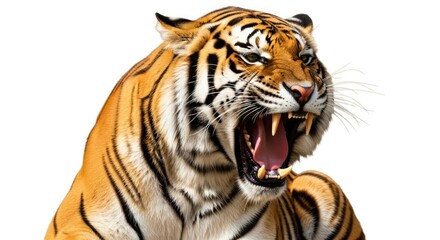 Fototapeta premium Fierce Roaring Tiger Isolated on White Background