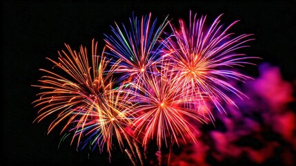 Fototapeta premium Colorful Fireworks Display Against a Black Sky: Celebrating Festivities and Special Occasions