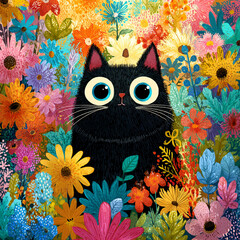 cat and flowers