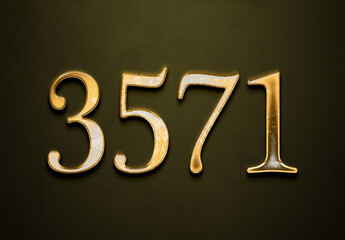 Old gold effect of 3571 number with 3D glossy style Mockup.