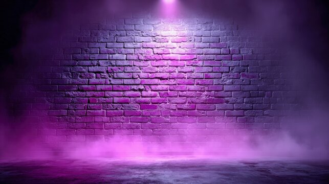 Dramatic Purple Brick Wall Studio Backdrop with Spotlight and Fog for Product or Portrait Photography - Powered by Adobe