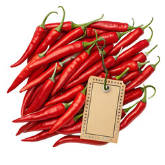 Pile of red chili peppers with a blank tag