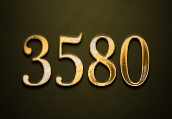 Old gold effect of 3580 number with 3D glossy style Mockup.