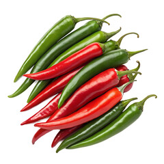 Circular Arrangement of Red and Green Hot Chili Peppers, Isolated on white Background.
