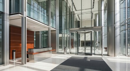 Modern Office Building Lobby with Reception Desk
