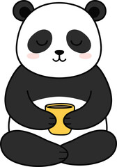 Cute, cartoon, panda, sitting, holding, tea, cup, kawaii, animal, vector, illustration, art