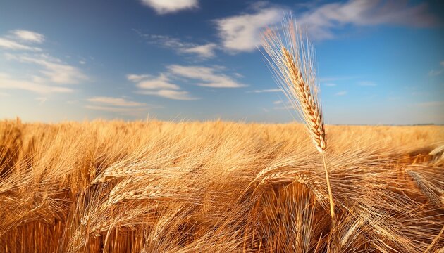 single weat ears on weatfield with sky background